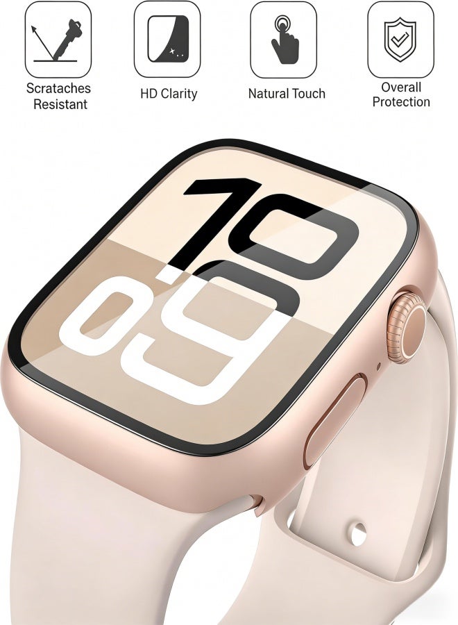 2 Pack Tempered Glass Case Compatible for Apple Watch Series 11  Series 10 46mm, Hard PC Screen Protector Overall Protection Scratch-Resistant Cover for iWatch, 1 Rose Gold + 1 Transparent - Image 4